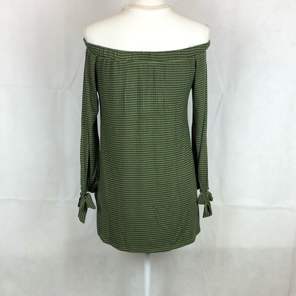 Jella C Green Black Strips Off The Shoulder Top - Picture 2 of 6